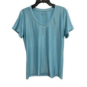 Under Armour HeatGear V Neck T Shirt Size Large Loose Fit Blue Athleisure Sporty